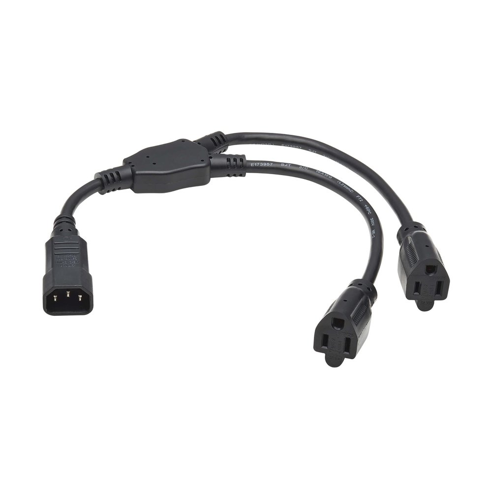 Tripp Lite Power Cord Y-Splitter, 18 inches / 45.7 Centimeters, C14 to 2X NEMA 5-15R Outlets, 13 Amps 125V, Manufacturer's Warranty (P002-18N-2R)