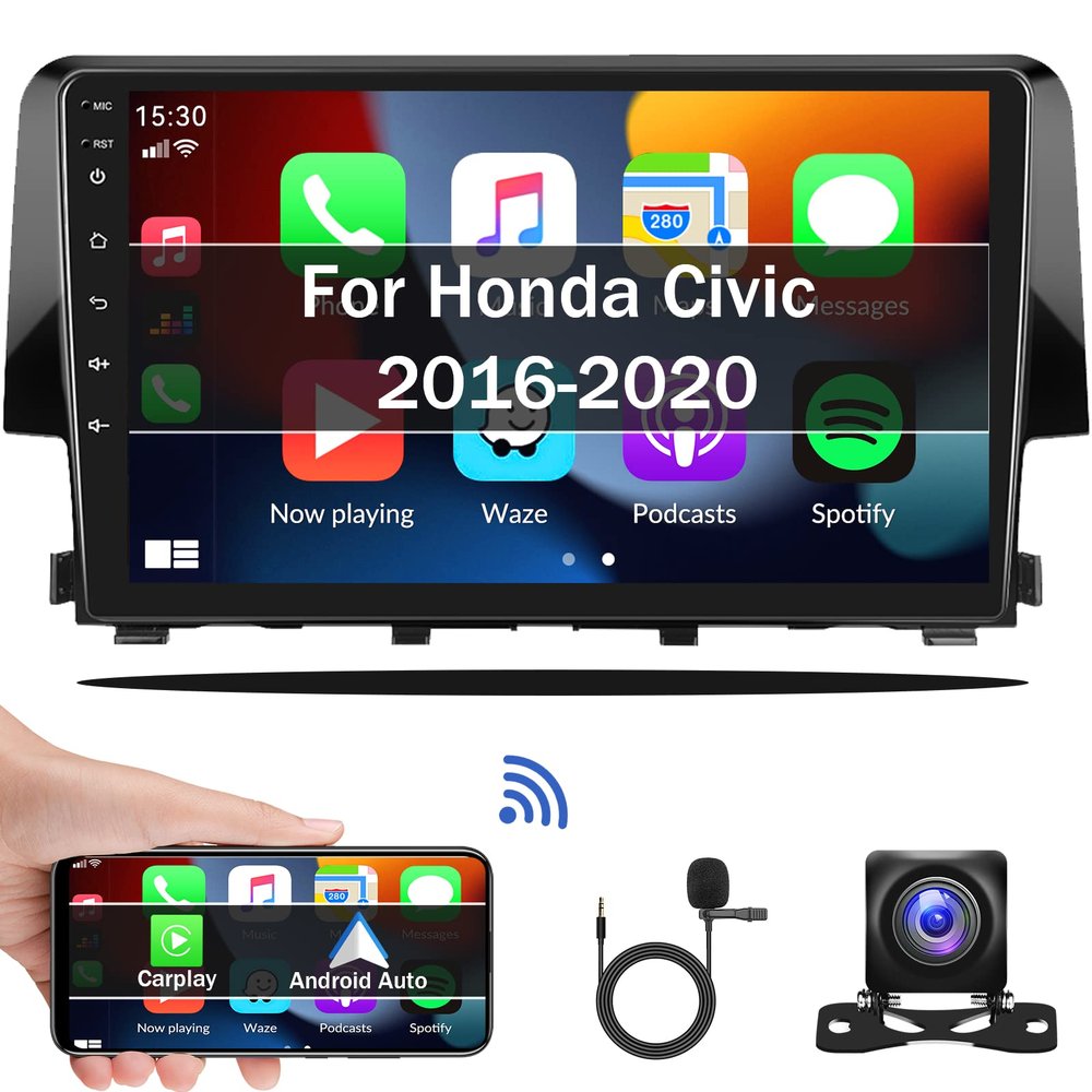 Android 13 Car Stereo Radio for Honda Civic 2016 2017 2018 2019 2020 with Wireless CarPlay Android Auto 1G+32G 9 Inch Touchscreen Bluetooth GPS Navigation WiFi HiFi FM Backup Camera MIC
