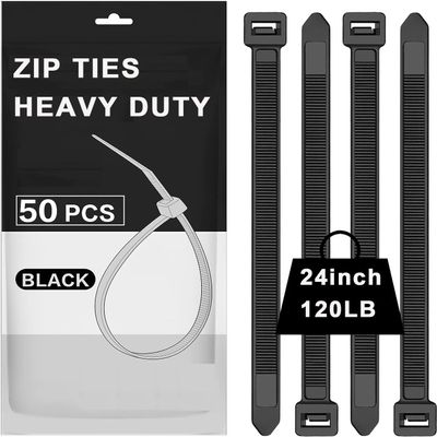 120lb Heavy Duty Zip Ties 24 inch,WLEAD 50PCS Cable Ties Strong Tensile Strength,Outdoor UV Resistant,Self-locking Industrial Durable Premium Cable Tie Assorted Size (Black,24 inch x 0.3 inch)