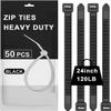 120lb Heavy Duty Zip Ties 24 inch,WLEAD 50PCS Cable Ties Strong Tensile Strength,Outdoor UV Resistant,Self-locking Industrial Durable Premium Cable Tie Assorted Size (Black,24 inch x 0.3 inch) view 1