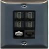 RiteAV 4 Port HDMI 1 Coax Cable TV- F-Type 1 Cat5E Ethernet Wall Plate - 1 Gang [Stainless/Black] view 1