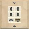 RiteAV 4 Port HDMI 1 Coax Cable TV- F-Type 1 Cat5E Ethernet Wall Plate - 1 Gang [Wood/Light-Almond] view 1
