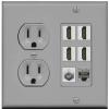 RiteAV 4 Port HDMI 1 Coax Cable TV- F-Type 1 Cat5E Ethernet Wall Plate - Round Outlet [Gray/Gray] view 1