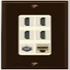 RiteAV 4 Port HDMI 1 Coax Cable TV- F-Type 1 Cat5E Ethernet Wall Plate - 1 Gang [Brown/Light-Almond] view 1