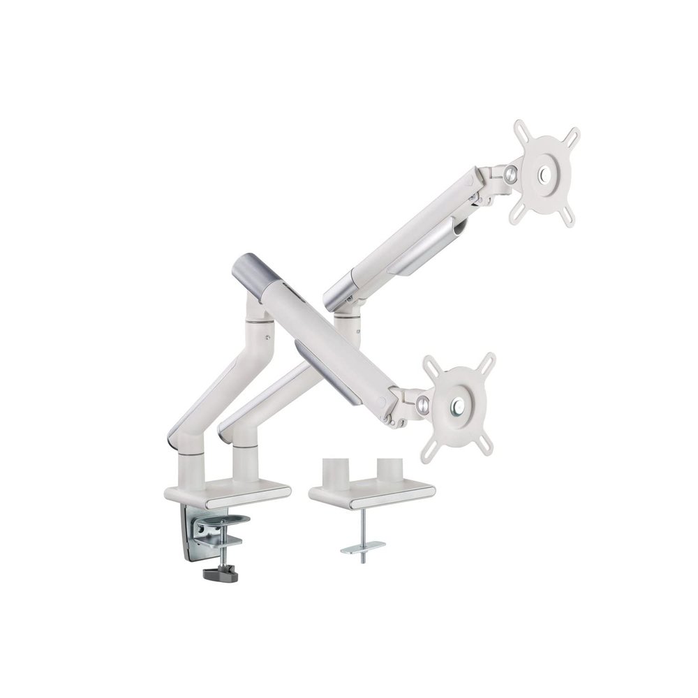 Amer Mounts - Dual Monitor Clamp Grommet Mount with Articulating Arms [Arctic Edition] - Supports 17" - 32" Standard LCD Flat Screen Display - HYDRA2A