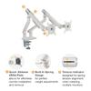 Amer Mounts - Dual Monitor Clamp Grommet Mount with Articulating Arms [Arctic Edition] - Supports 17" - 32" Standard LCD Flat Screen Display - HYDRA2A view 3