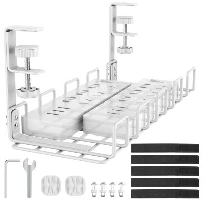Under Desk Cable Management Tray, L 15.7''W 6.3'' No Drill Steel Desk Cable Organizers, Wire Management Tray Cable Management Rack, Desk Cable Tray Wire Organizer With Desk Cord Organizer