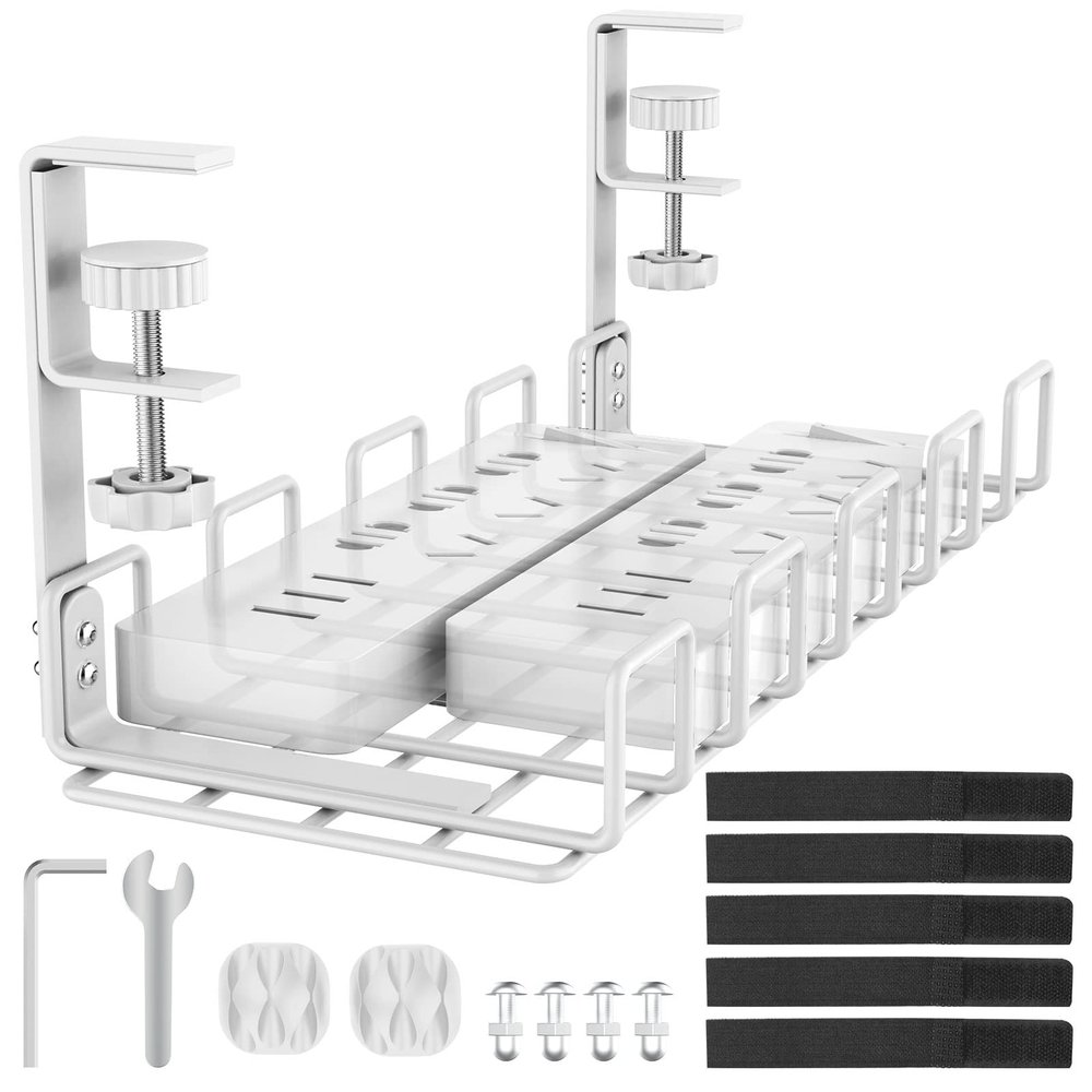 Under Desk Cable Management Tray, L 15.7''W 6.3'' No Drill Steel Desk Cable Organizers, Wire Management Tray Cable Management Rack, Desk Cable Tray Wire Organizer With Desk Cord Organizer