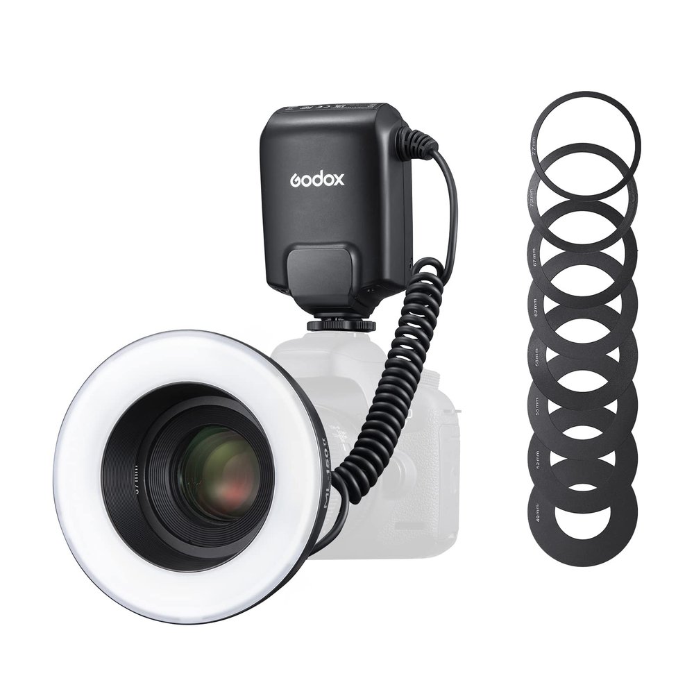 Godox ML150II Macro Ring Flash on Camera Ring Flash Light GN12 CCT 5800K200K for Fuji, for Canon, for Nikon, for Sony, for Olympus Camera