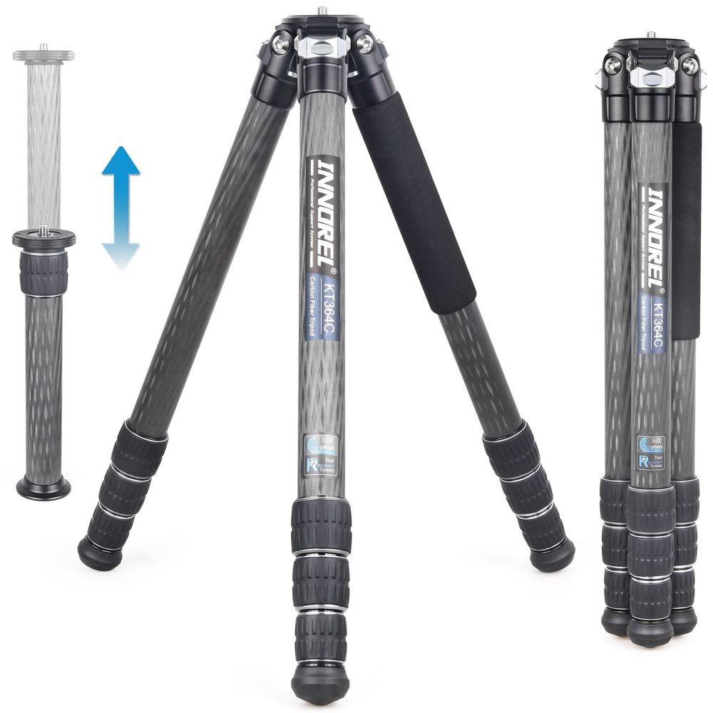 INNOREL KT364C Compact 10-Layer Carbon Fiber Camera Tripod 36mm Big Tube Professional Travel Tripod for Digital DSLR Video Camcorder Heavy Duty Camera Stand Load 66.1lb/30kg with Center Column