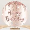 Yeele 6x6ft Rose Gold Happy Birthday Round Backdrop Dripping Glitter Shiny Diamonds Pink Photography Background for Women Sweet Girls Birthday Party Banner Cake Table Supplies Photo Studio Props view 1