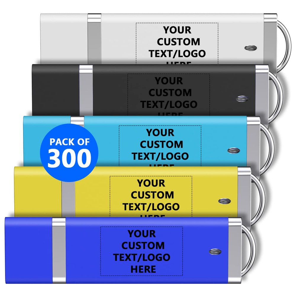 Paintechz Custom Classic USB Flash Drives 300 Pack, Personalized Logo Bulk - as Corporate Gifts and Promotional Giveaways - 8GB