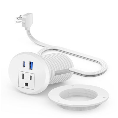 2 inch Desk Power Grommet with PD 20W USB C,Ultra-Flat Plug Power Strip,Recessed Outlet,Desktop Power Grommet for Office PC Desk Cable Cord Cover,Table Outlets for Home, Office,6 ft Cable(White)