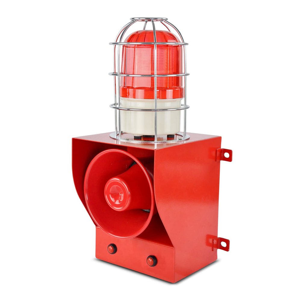 Y DIANS S 45W Alarm Siren with Metal Anti-Collision Mesh Cover, 0-130dB Loud Sounder 12 Tones Switchable, IP65 Waterproof LED Strobe Light for Factories, terminals, Security Home Alarm AC220V