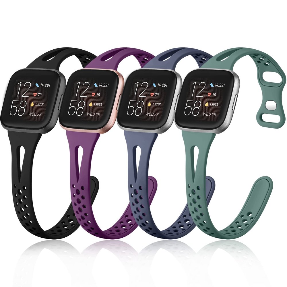 Odbeai 4 Pack Slim Sport Bands Compatible with Fitbit Versa 2 / Versa/Versa Lite/Versa SE Versa 2 Bands Women MenThin & Breathable Soft Silicone Replacement Wrist Bands for Versa Watch