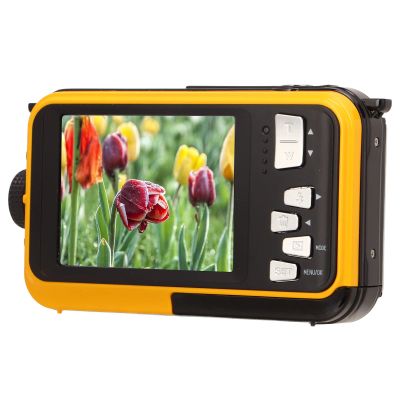 Digital Camera 10ft Dual Screens 16X Digital Zoom Full HD 2.7K 48MP for Swimming Diving Surfing River Stream Landscape Water Park Photography(Yellow)