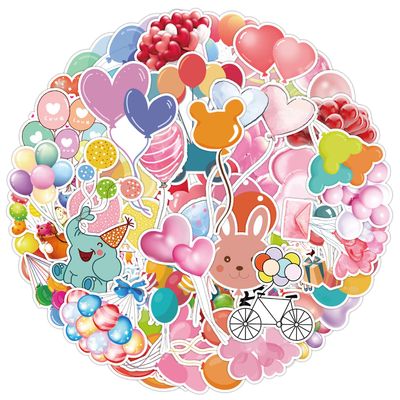 50 Pcs Cute Wedding Balloon Stickers for Water Bottle, Laptop, Scrapbook, Bumper, Skateboard, Cars, Phone, Guitar, Computer - Vinyl, Waterproof, Cartoon Stickers for Teens, Adults, Girls