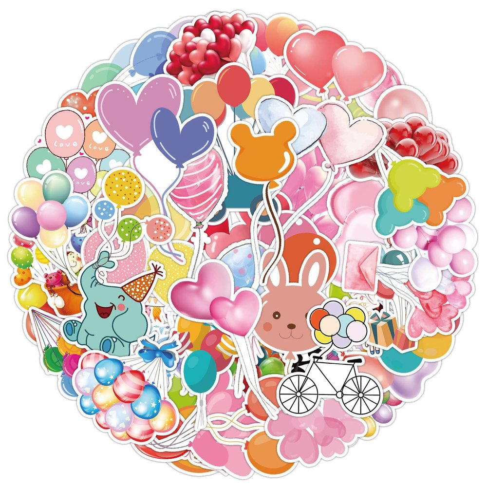 50 Pcs Cute Wedding Balloon Stickers for Water Bottle, Laptop, Scrapbook, Bumper, Skateboard, Cars, Phone, Guitar, Computer - Vinyl, Waterproof, Cartoon Stickers for Teens, Adults, Girls
