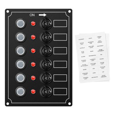 Marine Switch Panel, Haoguo 6 Gang Boat Electrical Panel with Breaker, IP67 Waterproof, Applicable to Boats Yachts Entertainment Boats