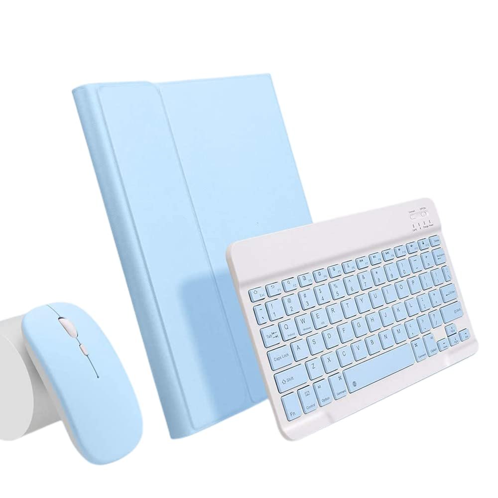 AnMengXinLing Keyboard Case for iPad 11th(A16)/iPad 10th Generation 2022 with Mouse Detachable Wireless Bluetooth Keyboard Pencil Holder Slim Leather Cover for iPad11/iPad10, Sky Blue