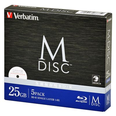 Verbatim DBR25RMDP5V2 M-DISC BD-R for Single Recording, 1-6x, 25GB, 5 Sheets, Printable White Label, Blu-ray Disc