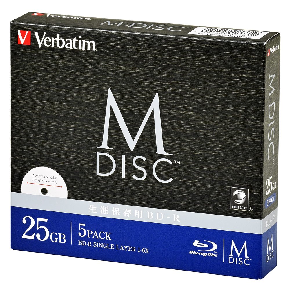 Verbatim DBR25RMDP5V2 M-DISC BD-R for Single Recording, 1-6x, 25GB, 5 Sheets, Printable White Label, Blu-ray Disc