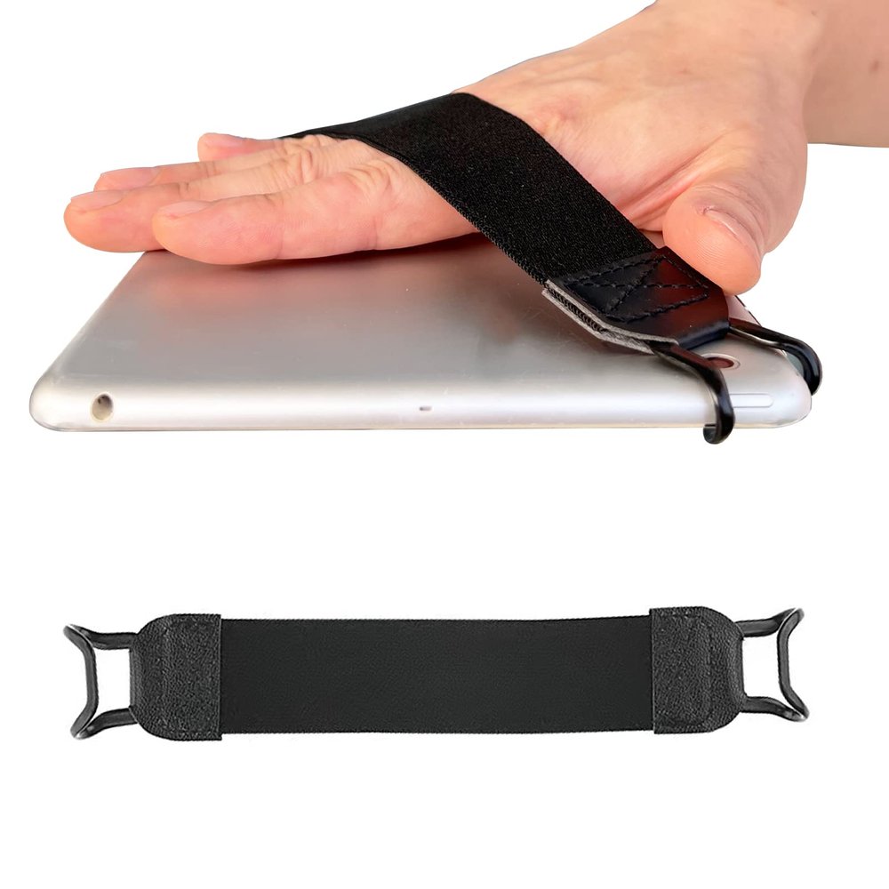 EGOSecurity Hand-Strap for 9-11 Inch Tablets - iPad/iPad Pro/Air, Kindle Fire HD/Samsung/Lenovo, High-Elasticity Versatile Hand Strap, Lightweight Finger Grip Holder (Black) - 2PC