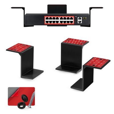 BRAINWAVZ 3 Under Desk Laptop & Device Holder Mount, Adhesive & Screw in, Devices Upto 3" - Small Computers Laptops MacBook Surface Keyboard Routers Modems Cable Box Network Switch & More (Black)