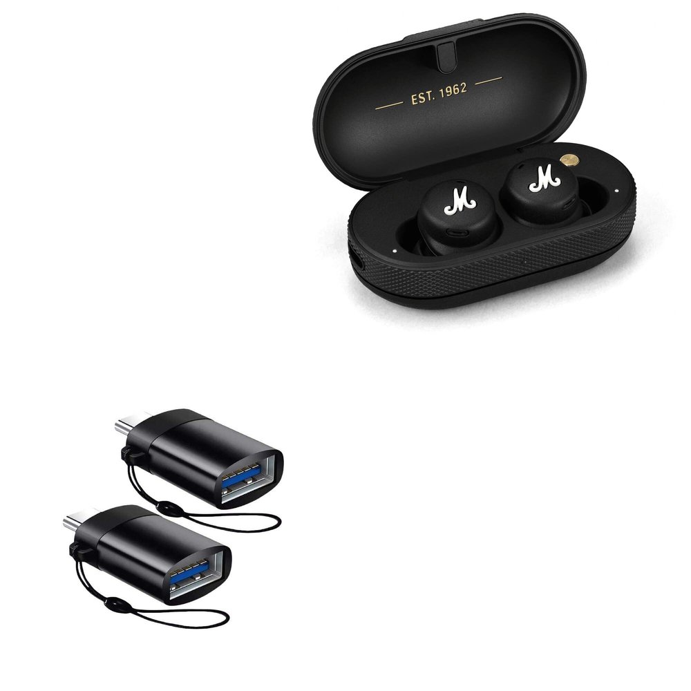 BoxWave Cable Compatible with Marshall Mode II - USB-C to A PortChanger (2-Pack), USB Type-C OTG USB Portable Keychain - Slate Black