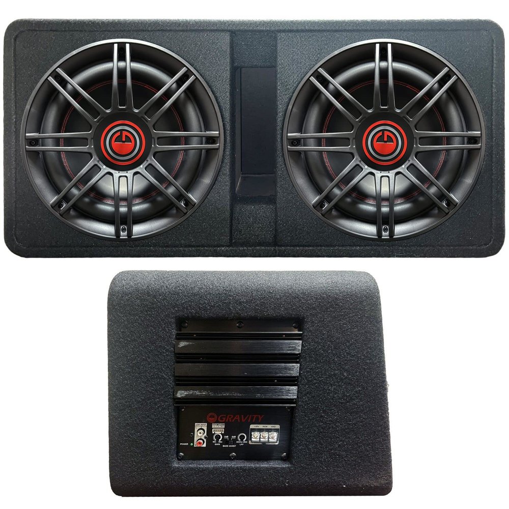Gravity G12BD2 Dual 12" 1600W Active Powered Car Sub Enclosure Ported Compact Subwoofer