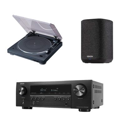 Denon AVR-S570BT (2022 Model) 5.2 Channel AV Receiver with Denon DP-29F Turntable Black & Denon Home 150 Wireless Speaker, HEOS Built-in, Alexa Built-in, AirPlay 2, and Bluetooth