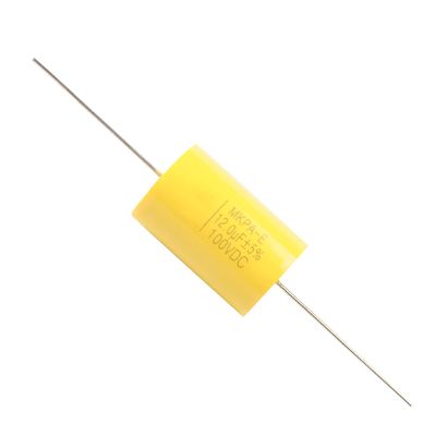 Juvielich Axial Lead Type Polypropylene Film Capacitor Cylindrical 100V DC 12.0uF 23 * 35mm Yellow for Audio Divider 1pcs