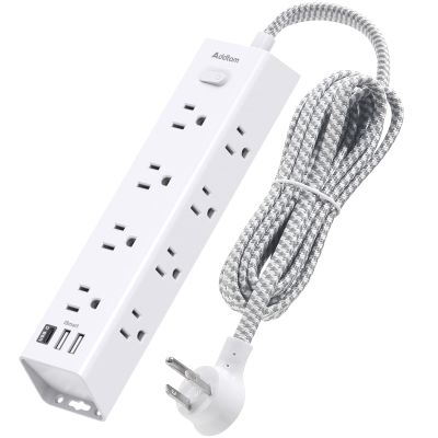 Surge Protector Power Strip - 5 FT Extension Cord, Power Strip with 12 Widely AC Outlet 3 USB, Flat Plug Wall Mount Overload Protection, 1050J, Desk Charging Station for Home Office, ETL Listed,White