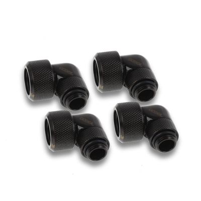 Alphacool Eiszapfen 16mm HardTube Compression Fitting, 90 Degree Rotary, Deep Black, 4-Pack