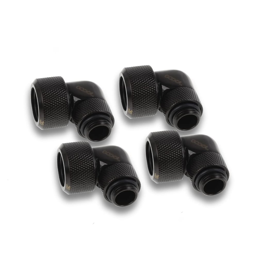 Alphacool Eiszapfen 16mm HardTube Compression Fitting, 90 Degree Rotary, Deep Black, 4-Pack