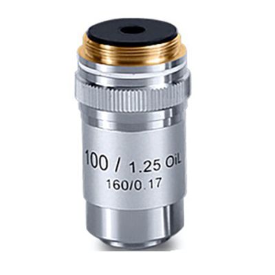 Microscope Kit Biological Microscopes Lens 4X 10X 20X 40X 60X 100X(Oil) Achromatic Objective Lens Microscope Lens Adapters (Pembesaran : 100X, Warna : Silver)