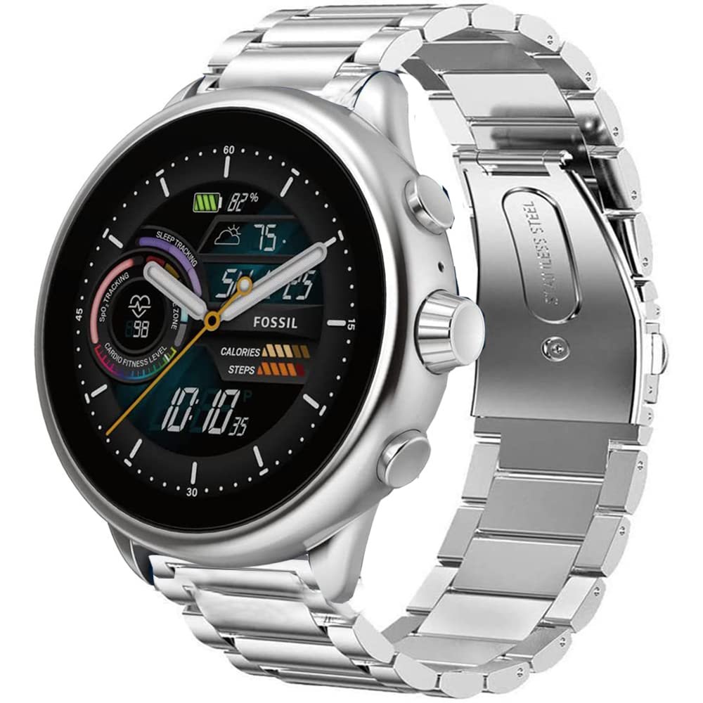Lamshaw Compatible for Fossil Gen 6 Wellness Band, Quick Release Stainless Steel Metal Replacement Straps Compatible with Fossil Gen 6 44mm Wellness Smart Watch (Silver)