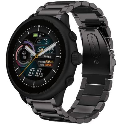 Lamshaw Compatible for Fossil Gen 6 Wellness Band, Quick Release Stainless Steel Metal Replacement Straps Compatible with Fossil Gen 6 44mm Wellness Smart Watch (Black)