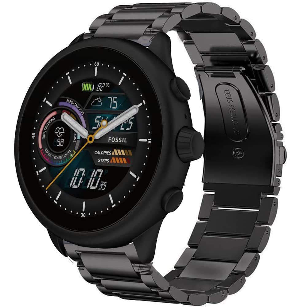 Lamshaw Compatible for Fossil Gen 6 Wellness Band, Quick Release Stainless Steel Metal Replacement Straps Compatible with Fossil Gen 6 44mm Wellness Smart Watch (Black)