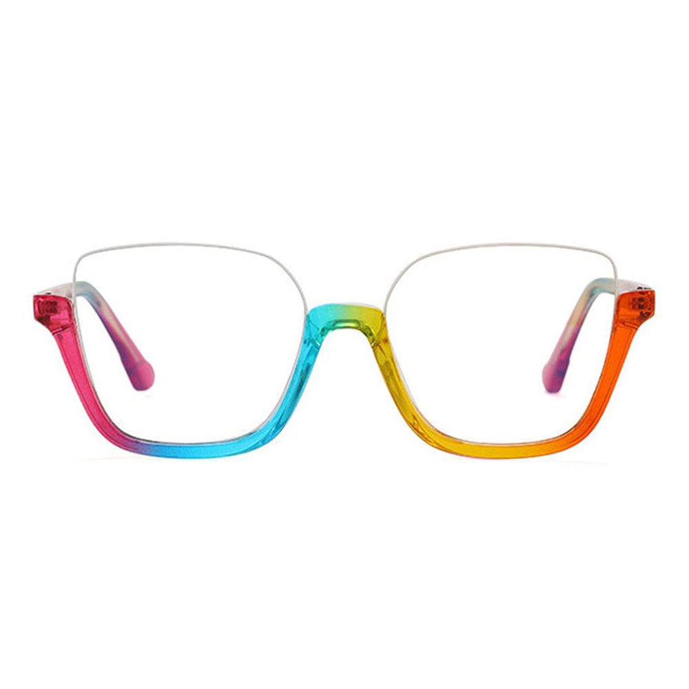 willochra Trendy TR90 rainbow Oversized Blue Light Blocking Glasses Women Stylish Square Half frame Cat Eye Glasses UV400 (rainbow)