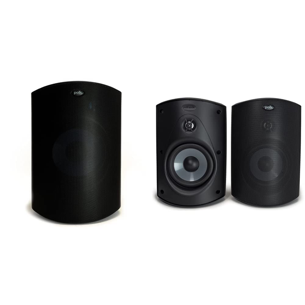 Polk Audio Atrium 8 SDI Flagship Outdoor All-Weather Speaker (Black) & Atrium 5 Outdoor Speakers with Powerful Bass (Pair, Black), All-Weather Durability, Broad Sound Coverage, Speed-Lock Mounting