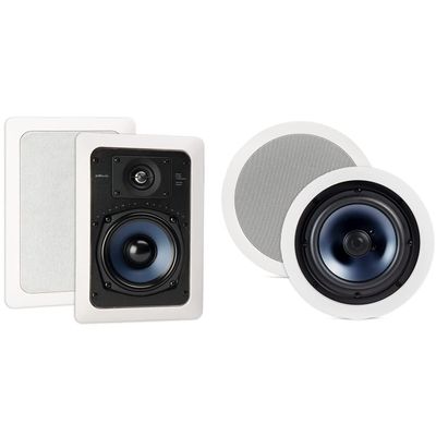 Polk Audio RC55i 2-Way Premium in-Wall-Speakers (Pair) 5.25" & RC80i 2-Way Premium in-Ceiling 8" Round Speakers, Set of 2 Perfect for Damp