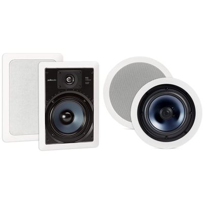 Polk Audio RC65i 2-Way Premium in-Wall 6.5" Speakers, Pair of 2 Perfect & RC80i 2-Way Premium in-Ceiling 8" Round Speakers, Set of 2 Perfect for Damp
