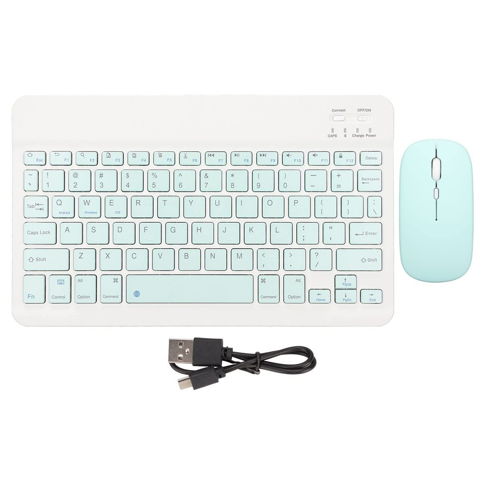 10 Inch Bluetooth Keyboard Mouse Set, Ultra Thin Quiet Keyboard with DPI Mouse, Rechargeable Keyboard Mouse Combo for Cell Phone, Laptop(Green)
