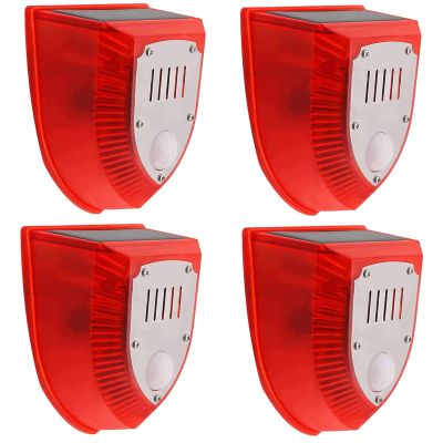 4Pack Solar Security Light Alarm,WONFAST Waterproof PIR 6LED Motion Sensor Flashing Light,129dB Gunshot Sounds & Dog Barking Sound Warning Strobe Night Lamp for Outdoor Farm Barn Villa Yard