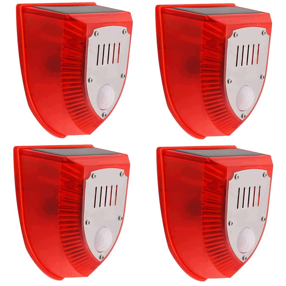 4Pack Solar Security Light Alarm,WONFAST Waterproof PIR 6LED Motion Sensor Flashing Light,129dB Gunshot Sounds & Dog Barking Sound Warning Strobe Night Lamp for Outdoor Farm Barn Villa Yard