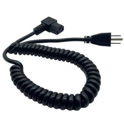 Traovien 3 Prong Female Coiled Spiral Power Cable,3 Prong AC Power Cord Cable 2.5m/8FT 18AWG Connector Plug Wire,Suitable for TV, Computer, Printer, Radio, Monitor Laptop, etc (Black Left)