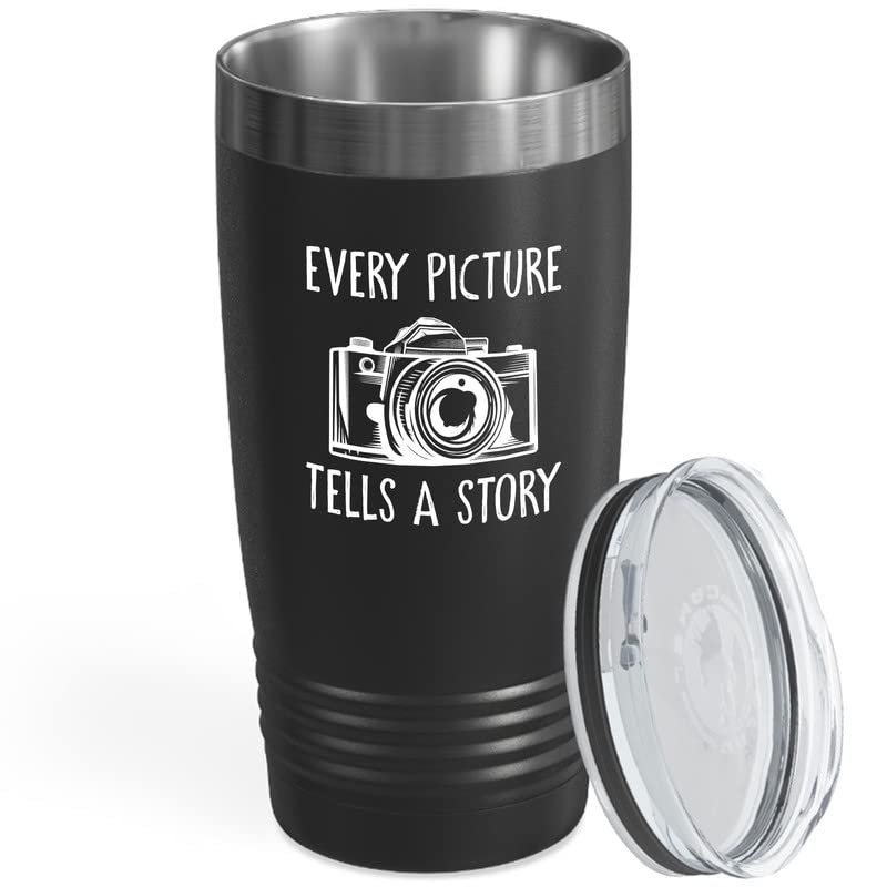 Photographer Black Viking Tumbler 20oz - Every Picture Tells A Story - Photography Camera Optical DSLR Professional Capturing Portrait Shoot