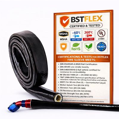 1/4"(6mm) ID Heat Shielded Fire Thermo Armor Fire Sleeve Silicone Coated Fiberglass for Automotive Hose Lines & Electrical Wiring Black, 5 feet