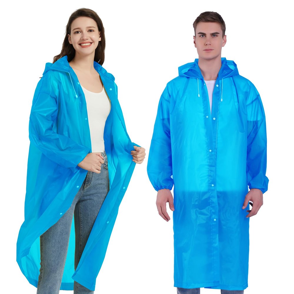 YDYJKI 2 Pack Waterproof Rain Ponchosfor Adults-Reusable Emergency Raincoats with Hoodand Drawstring -LightweightPonchos for Women and Men (Sky Blue)